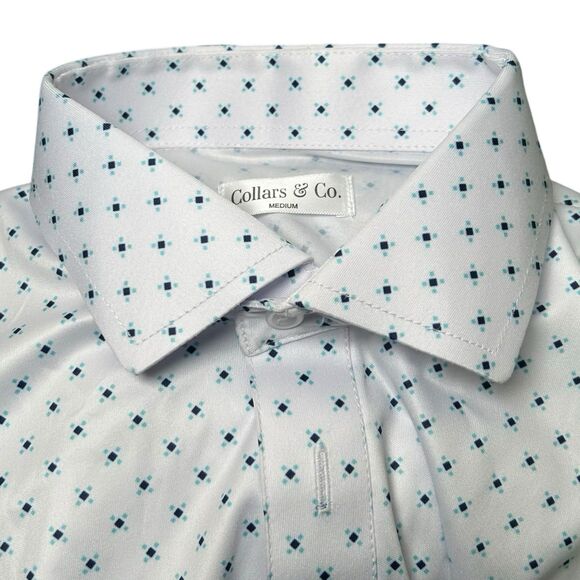 Collars & Co Polo Shirt Mens M White Pebble Beach Diamond Golf Preppy Dress NEW